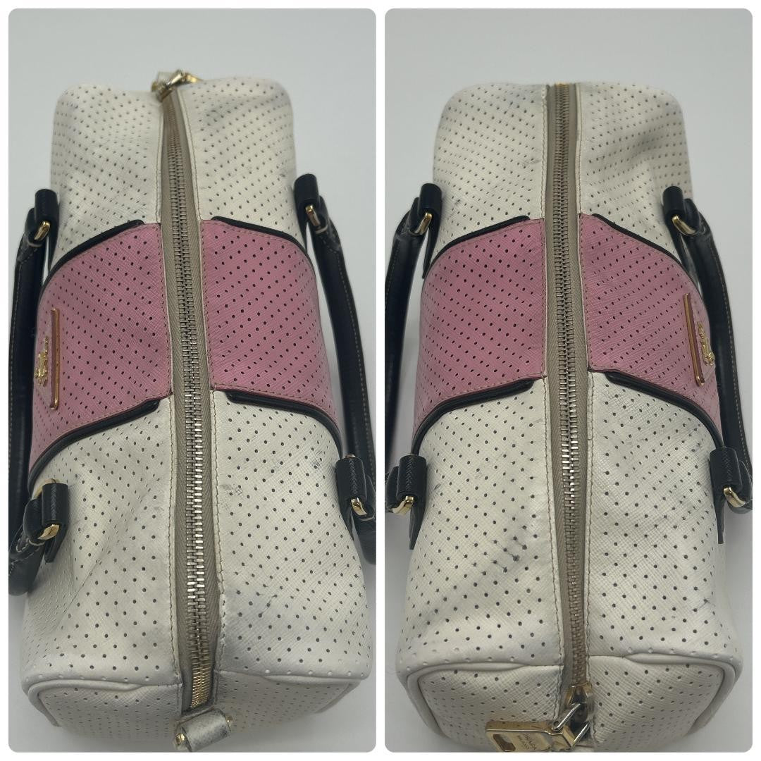 PRADA Hand Bag Tote Purse Logo Leather White Pink Authentic