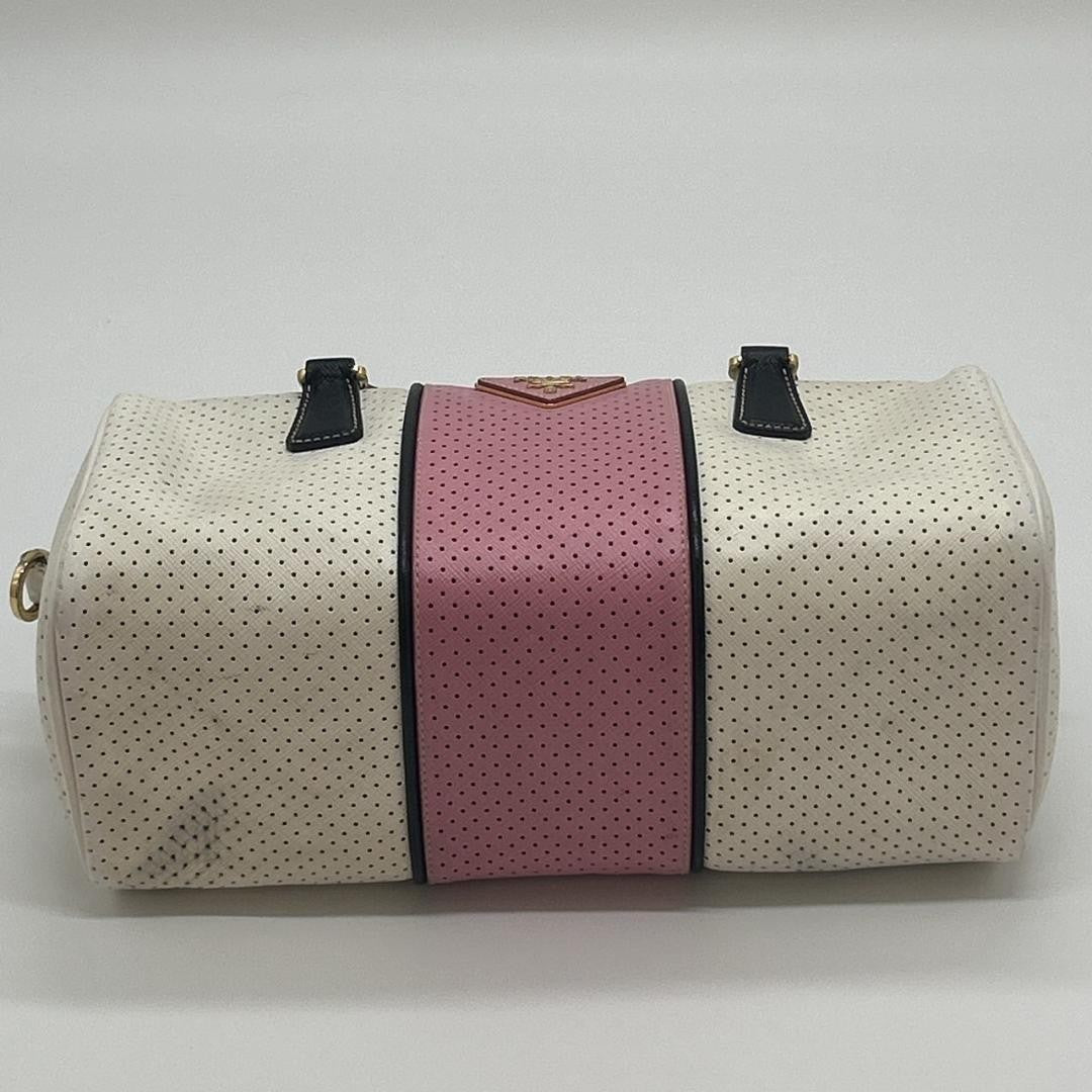 PRADA Hand Bag Tote Purse Logo Leather White Pink Authentic