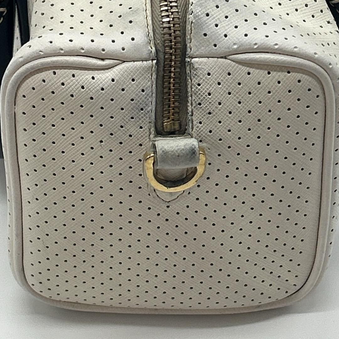 PRADA Hand Bag Tote Purse Logo Leather White Pink Authentic