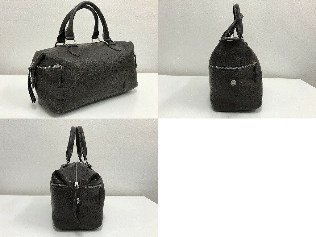 Longchamp Hand Bag Tote Purse Dark Brown Authentic