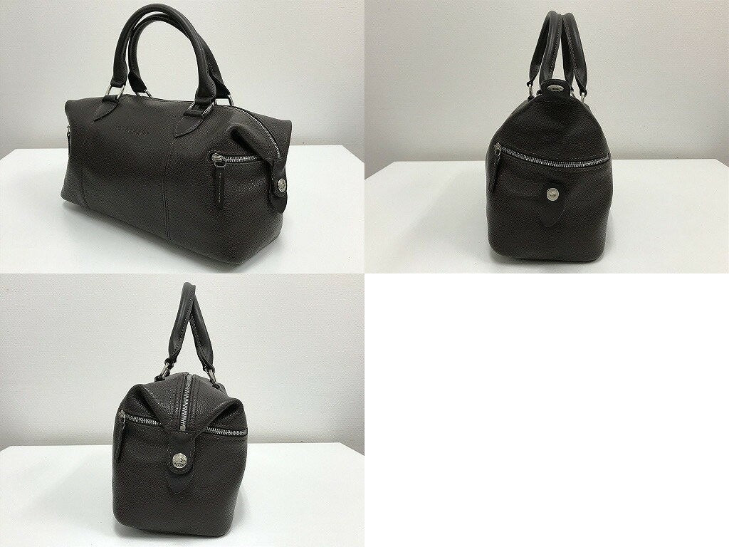 Longchamp Hand Bag Tote Purse Dark Brown Authentic