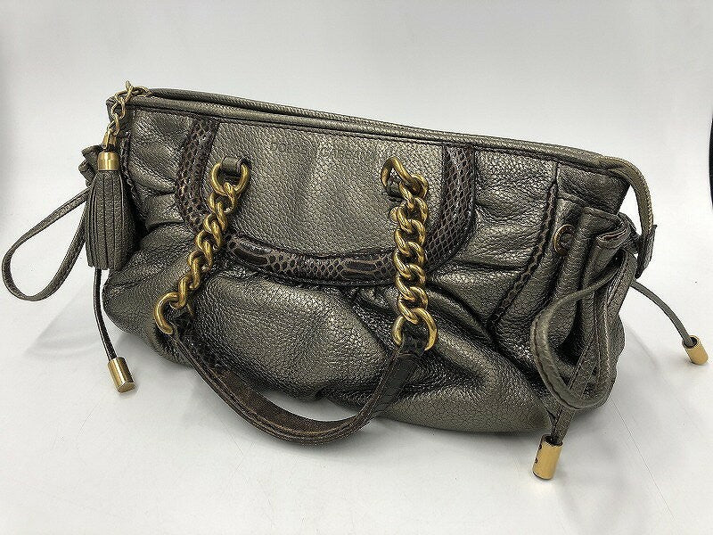 Dolce & Gabbana Hand Bag Tote Purse Leopard Leather Silver Authentic