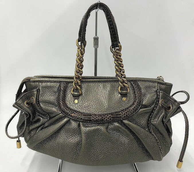 Dolce & Gabbana Hand Bag Tote Purse Leopard Leather Silver Authentic