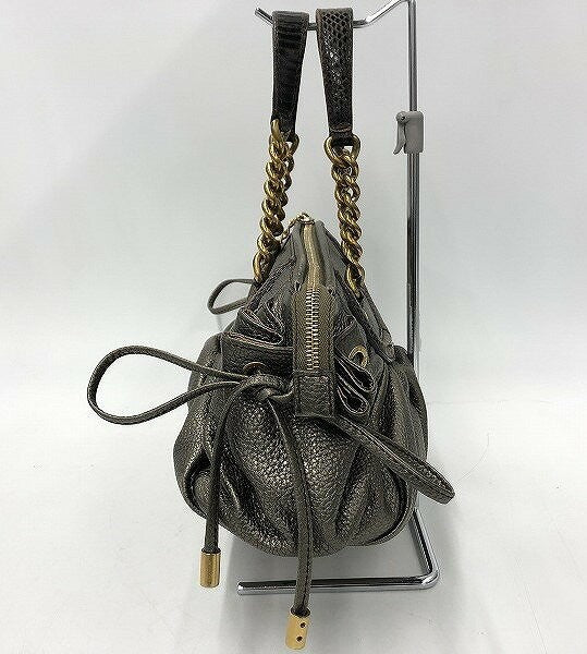 Dolce & Gabbana Hand Bag Tote Purse Leopard Leather Silver Authentic