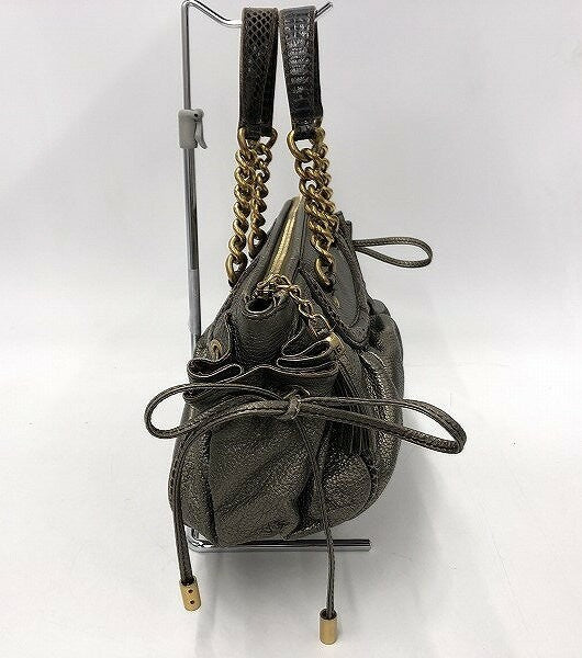 Dolce & Gabbana Hand Bag Tote Purse Leopard Leather Silver Authentic