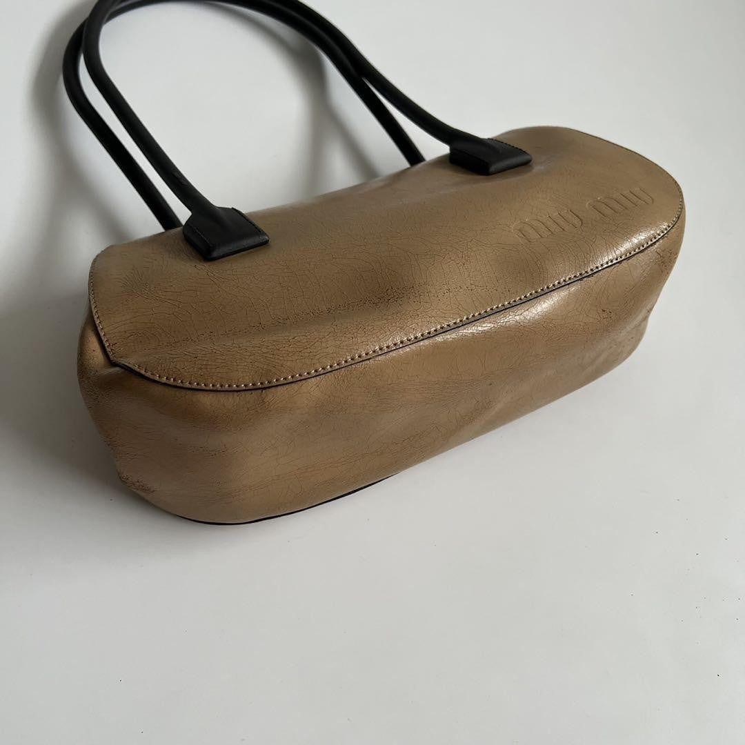 MIU MIU Hand Bag Tote Purse Logo Leather Beige Authentic
