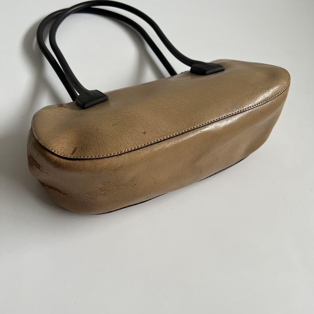 MIU MIU Hand Bag Tote Purse Logo Leather Beige Authentic