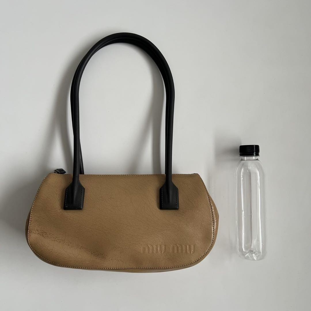 MIU MIU Hand Bag Tote Purse Logo Leather Beige Authentic