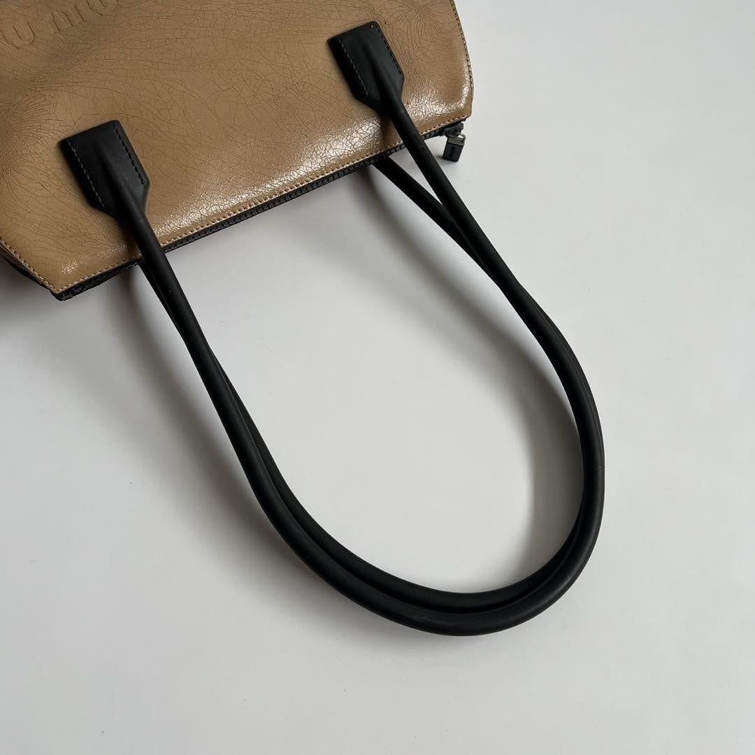 MIU MIU Hand Bag Tote Purse Logo Leather Beige Authentic