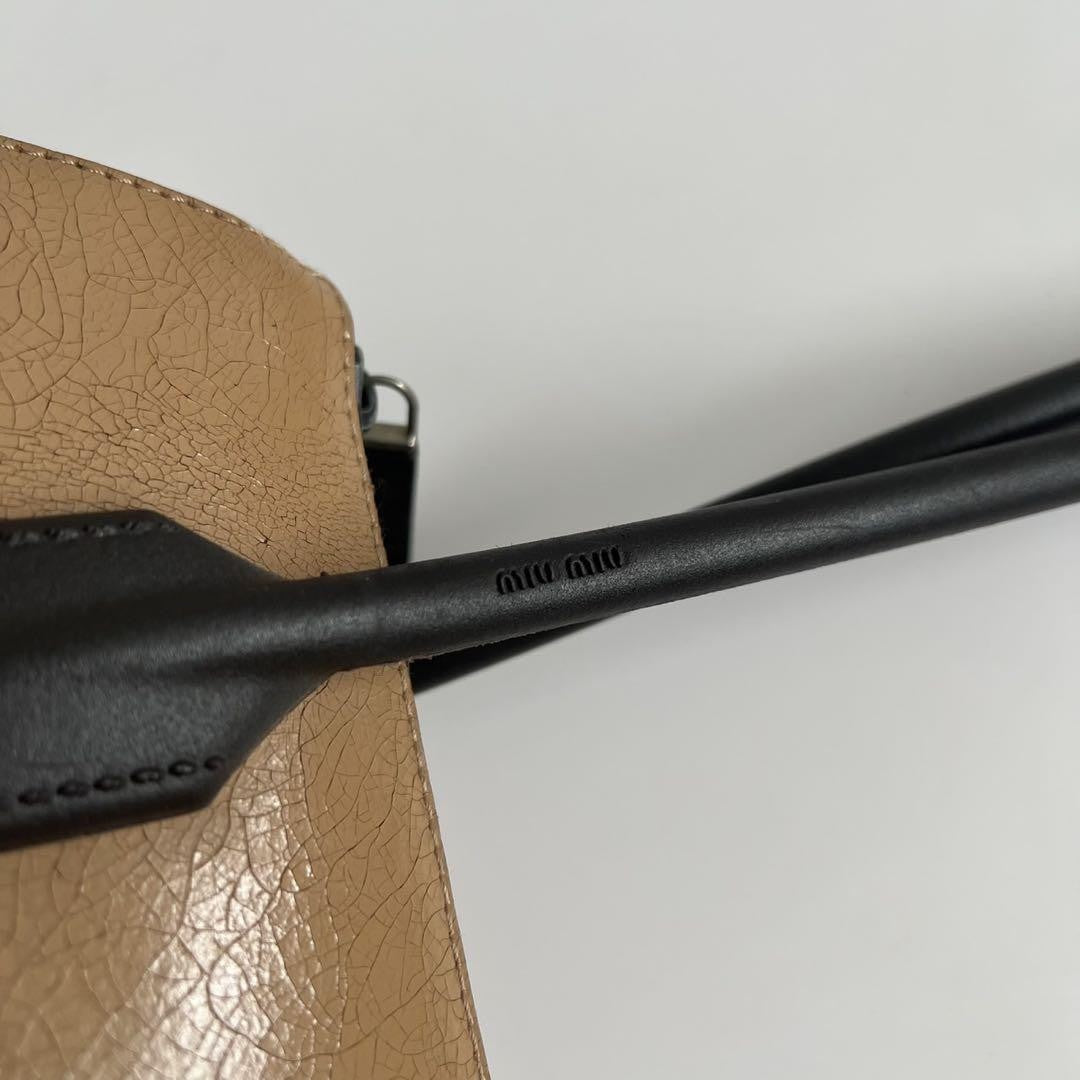 MIU MIU Hand Bag Tote Purse Logo Leather Beige Authentic
