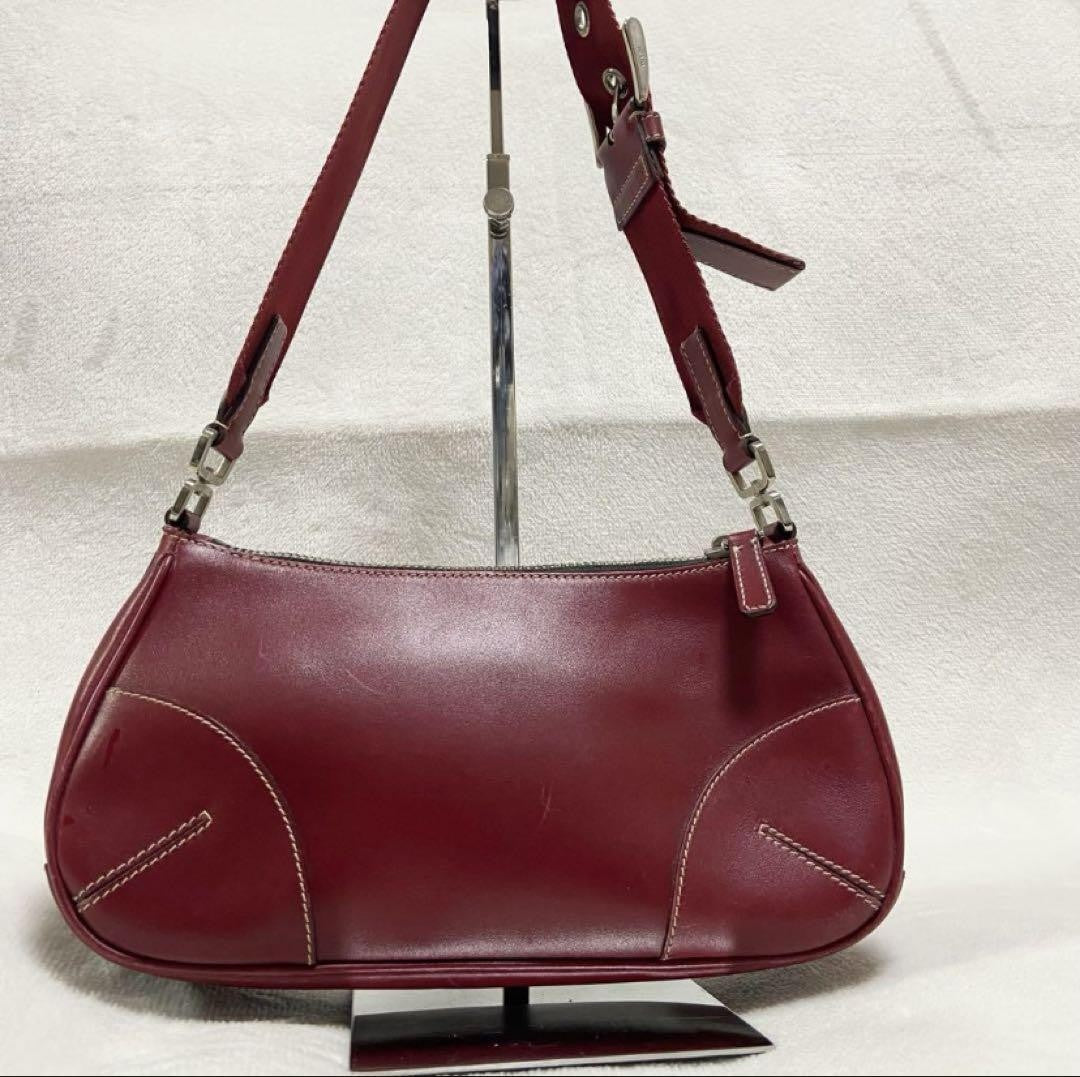 PRADA Shoulder Bag Purse Leather Red Authentic