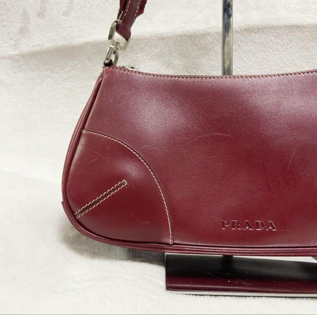 PRADA Shoulder Bag Purse Leather Red Authentic
