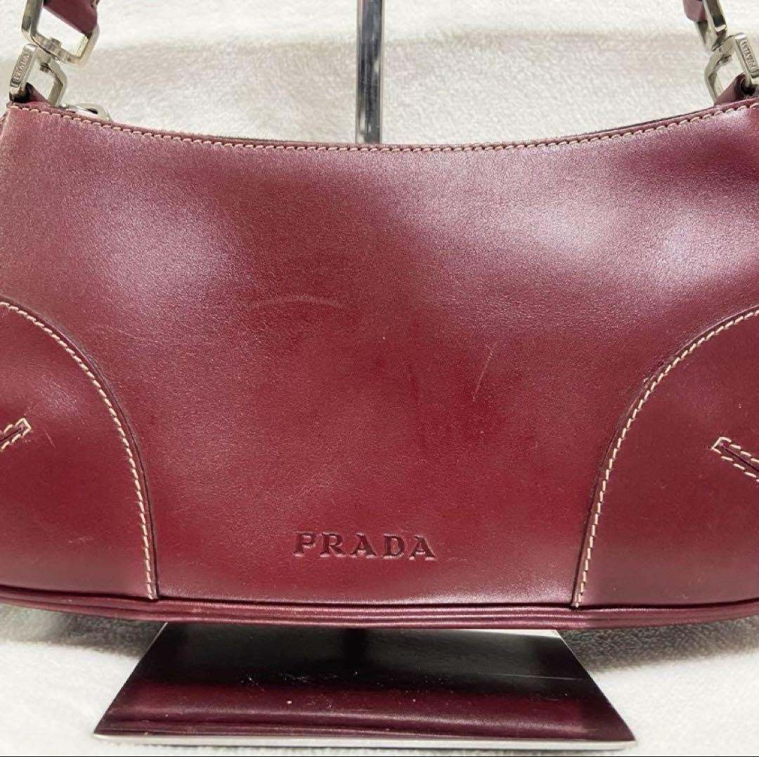PRADA Shoulder Bag Purse Leather Red Authentic