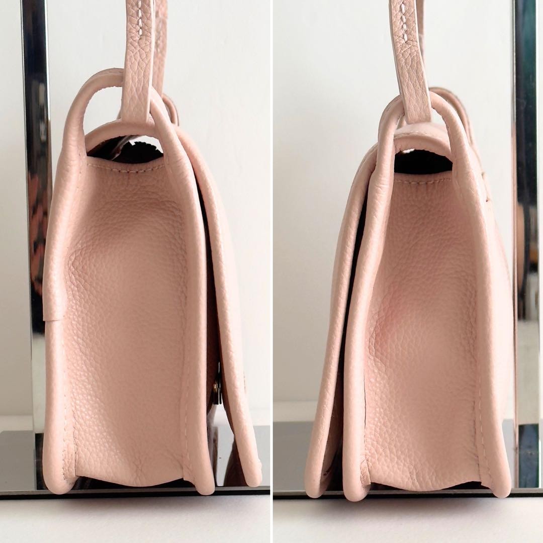 Longchamp Shoulder Bag Purse Leather Light Pink Authentic