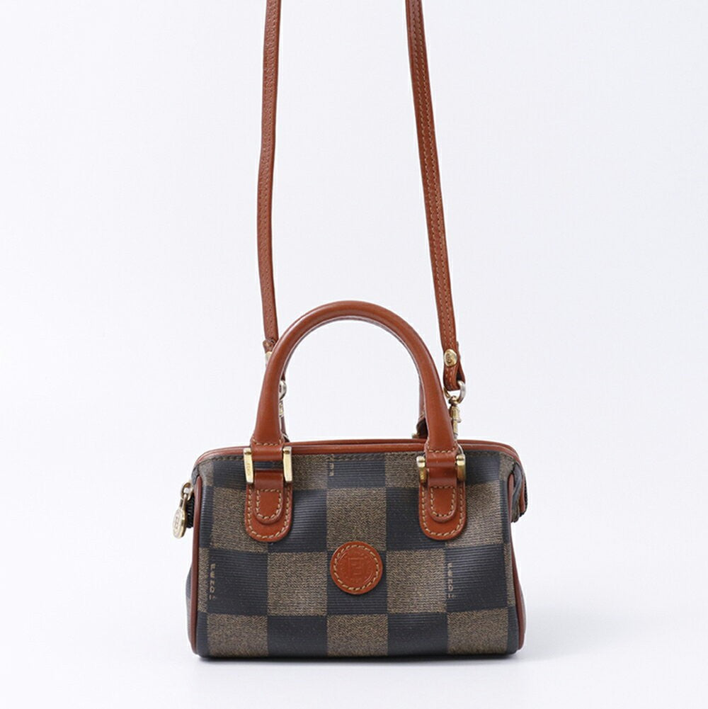 FENDI Shoulder Bag Purse 2way PVC Leather Black Gray Brown Authentic