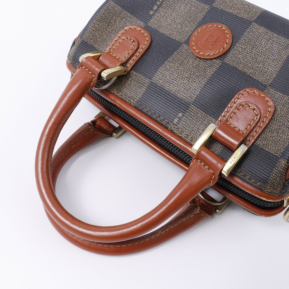 FENDI Shoulder Bag Purse 2way PVC Leather Black Gray Brown Authentic