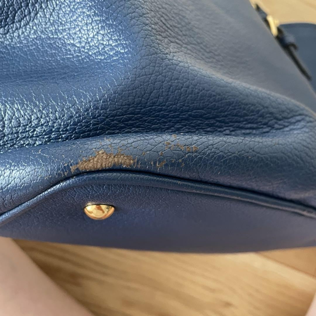MIU MIU Purse Handbag convertible Logo Tote Bag Leather Blue Gold Used Women's