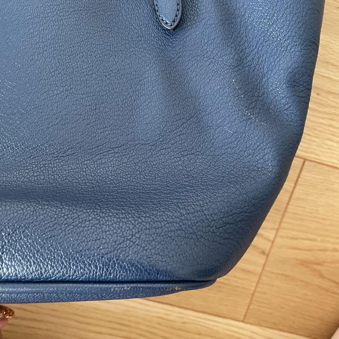 MIU MIU Purse Handbag convertible Logo Tote Bag Leather Blue Gold Used Women's