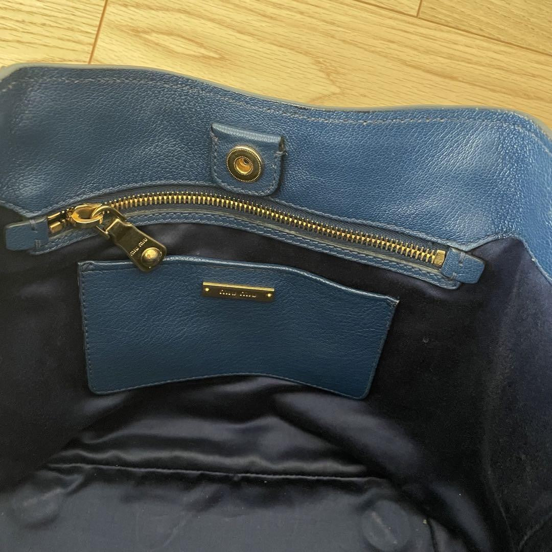MIU MIU Purse Handbag convertible Logo Tote Bag Leather Blue Gold Used Women's
