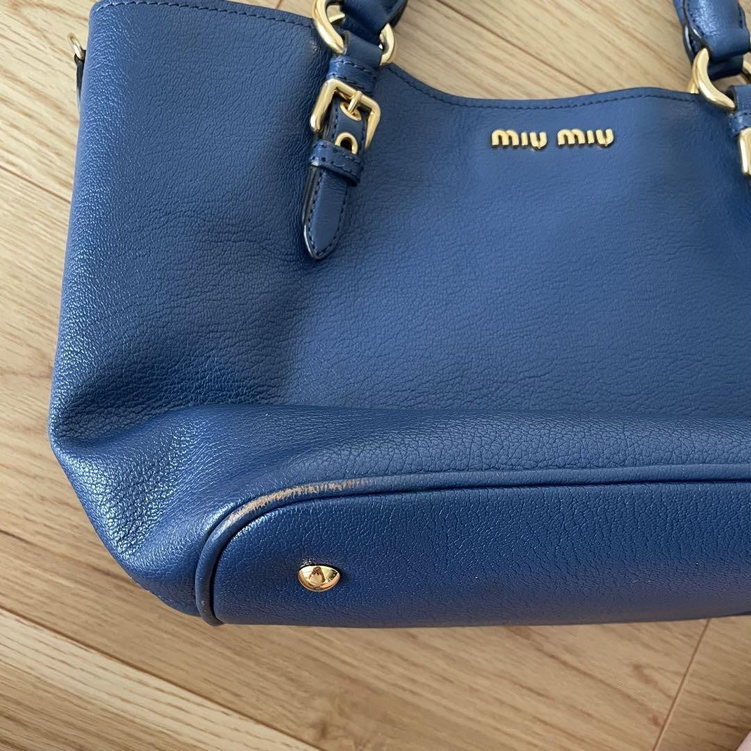 MIU MIU Purse Handbag convertible Logo Tote Bag Leather Blue Gold Used Women's