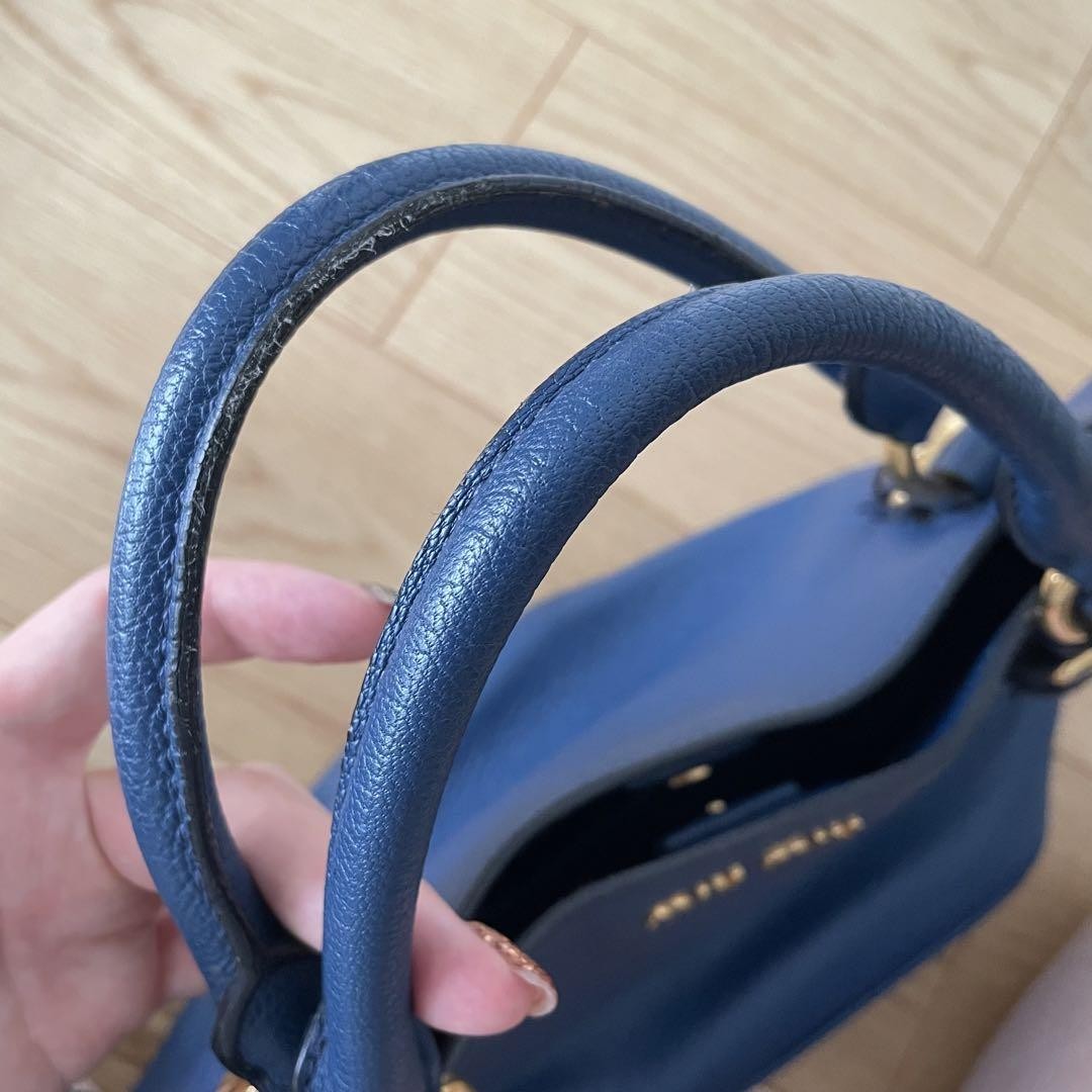MIU MIU Purse Handbag convertible Logo Tote Bag Leather Blue Gold Used Women's