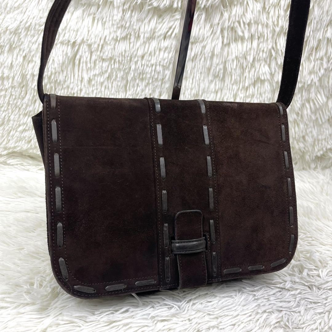 Saint Laurent Shoulder Bag Purse Suede Brown Authentic