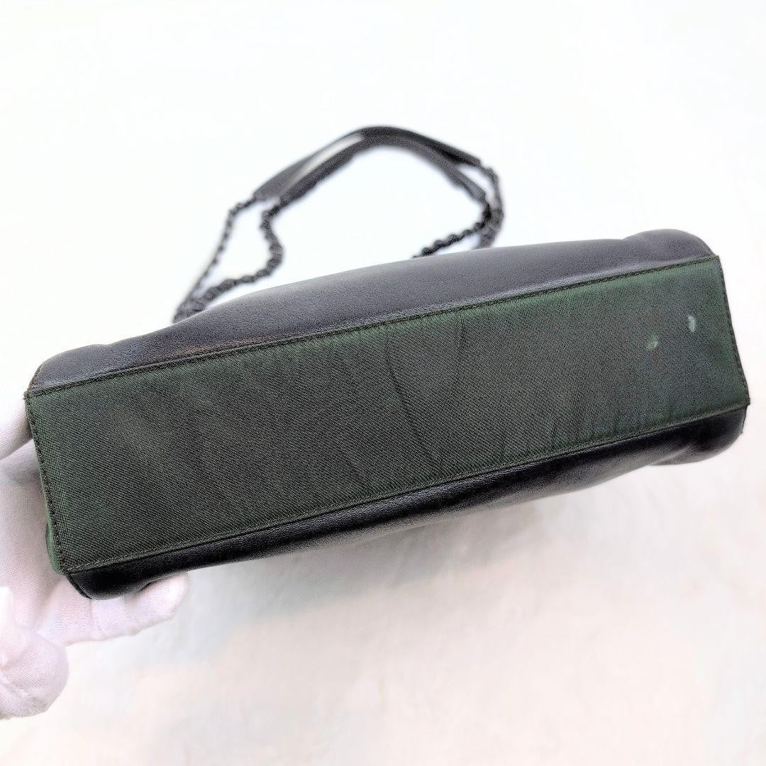 PRADA Shoulder Bag Purse Nylon Leather Green Black Authentic