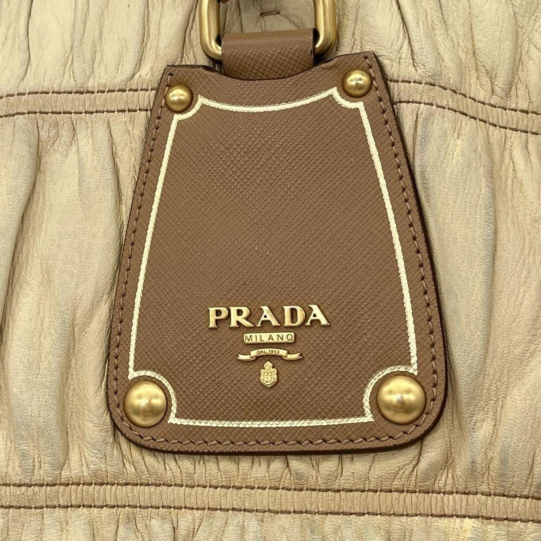 PRADA Hand Bag Tote Purse Leather Beige Brown Authentic