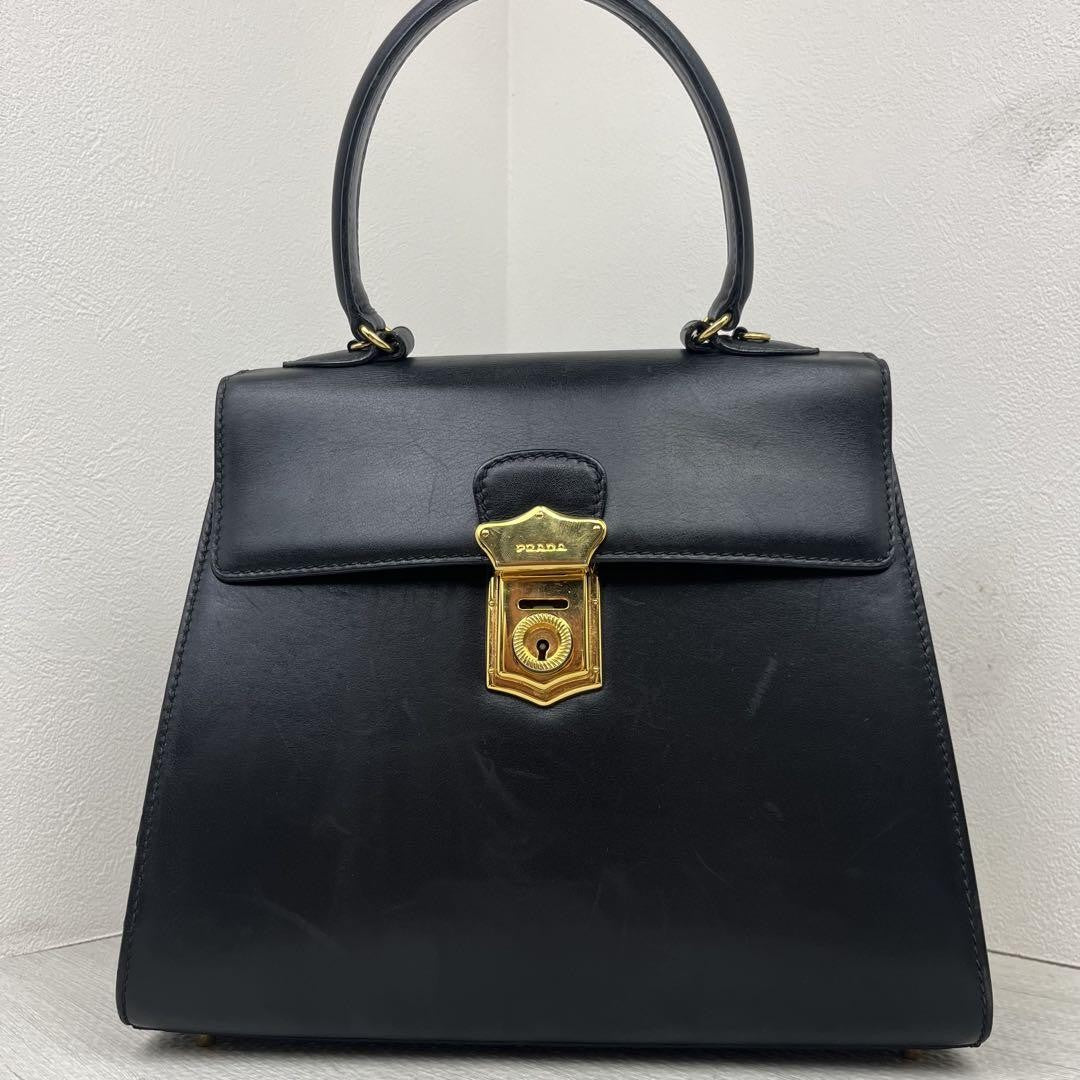 PRADA Hand Bag Tote Purse Leather Black Authentic