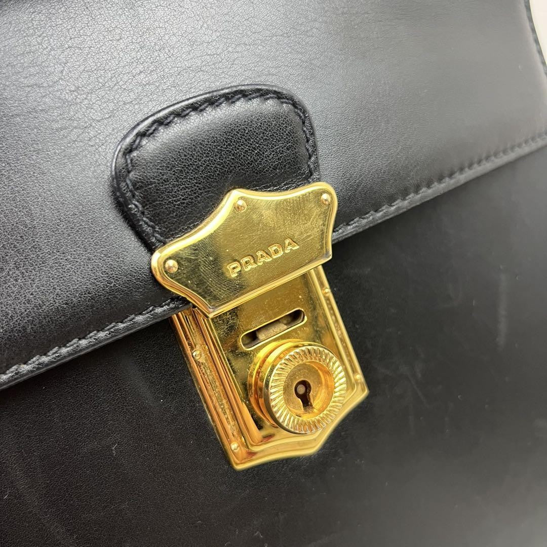 PRADA Hand Bag Tote Purse Leather Black Authentic