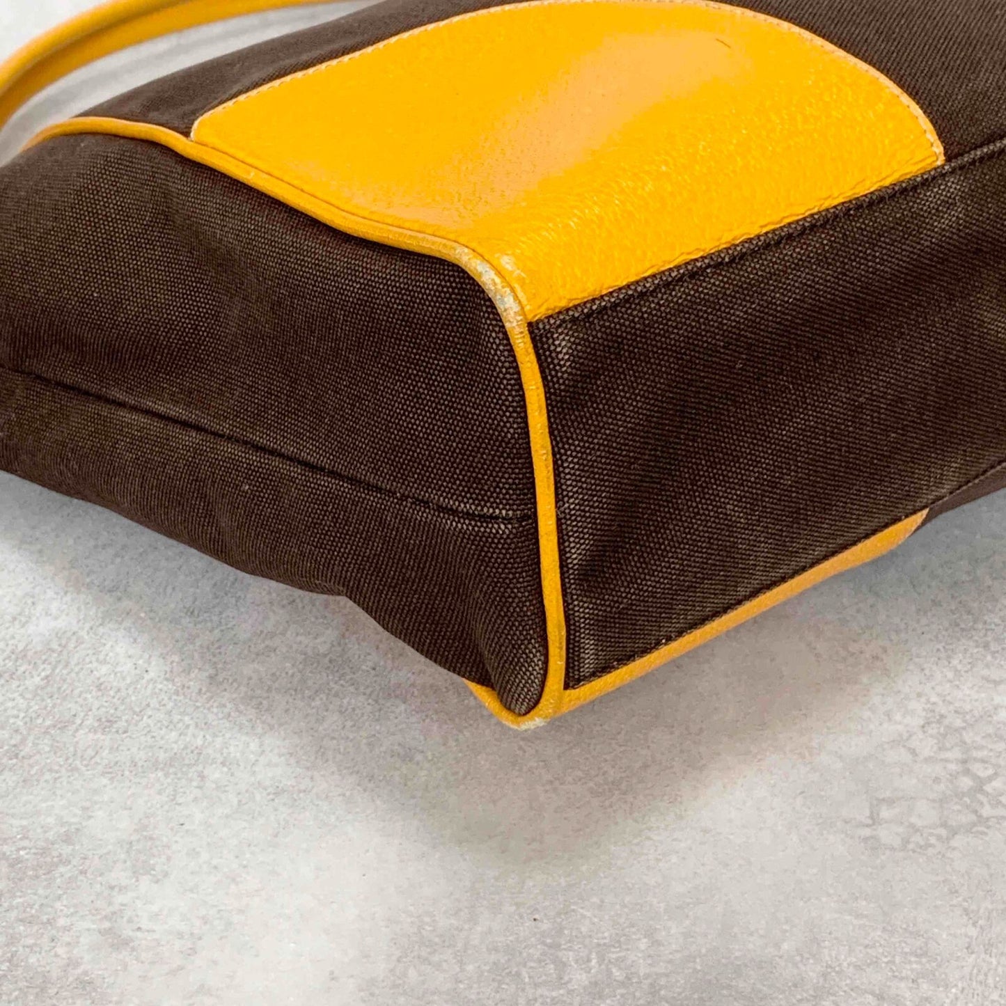 PRADA Hand Bag Tote Bag Logo Canvas Leather Yellow Authentic