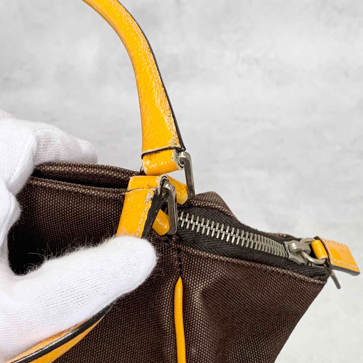 PRADA Hand Bag Tote Bag Logo Canvas Leather Yellow Authentic
