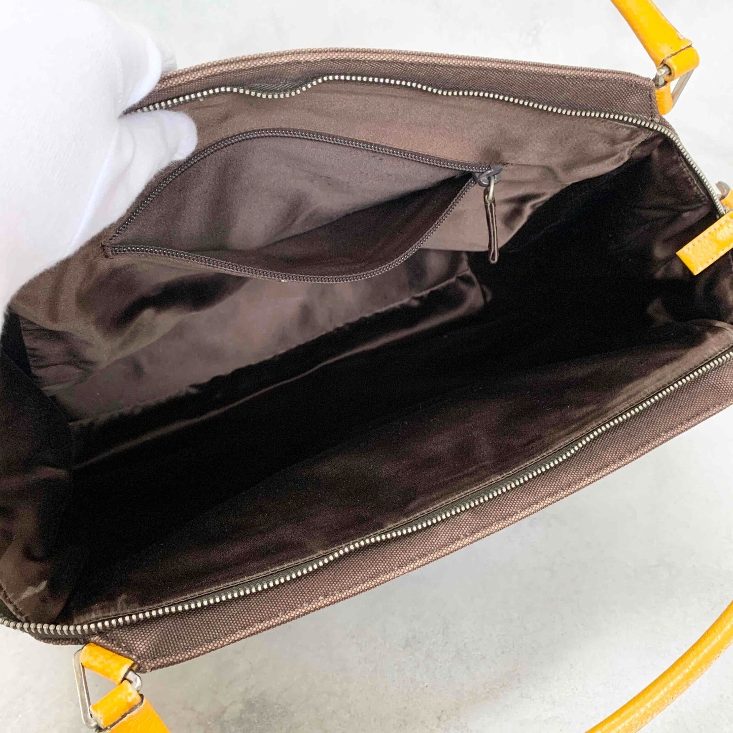 PRADA Hand Bag Tote Bag Logo Canvas Leather Yellow Authentic