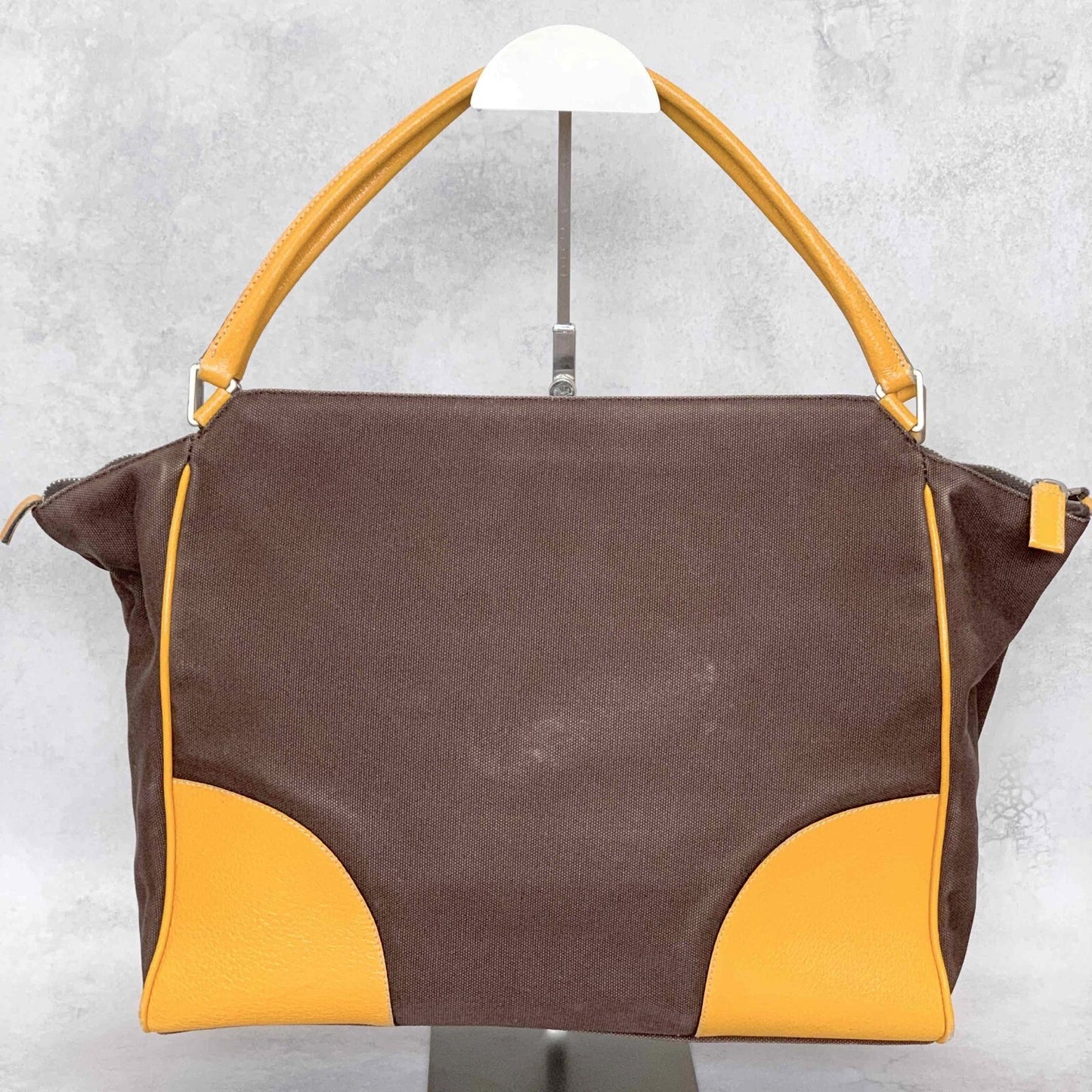 PRADA Hand Bag Tote Bag Logo Canvas Leather Yellow Authentic