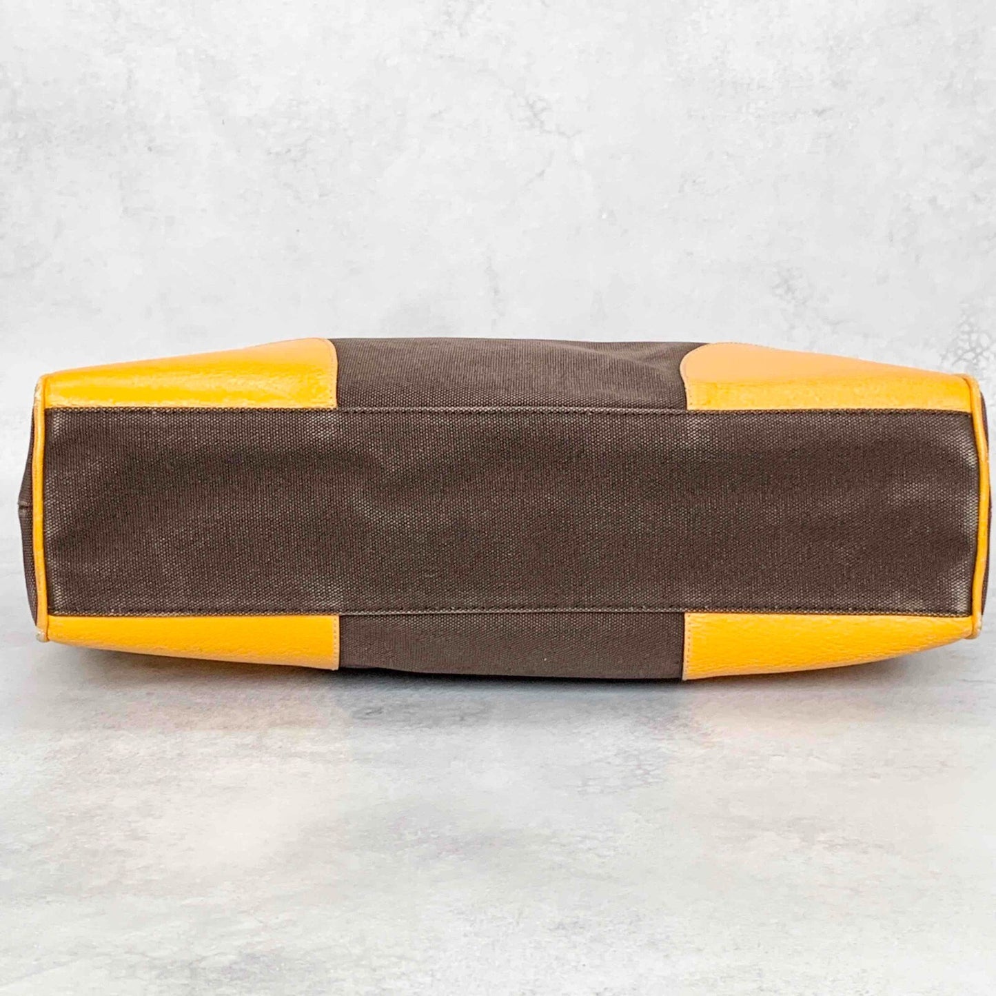 PRADA Hand Bag Tote Bag Logo Canvas Leather Yellow Authentic