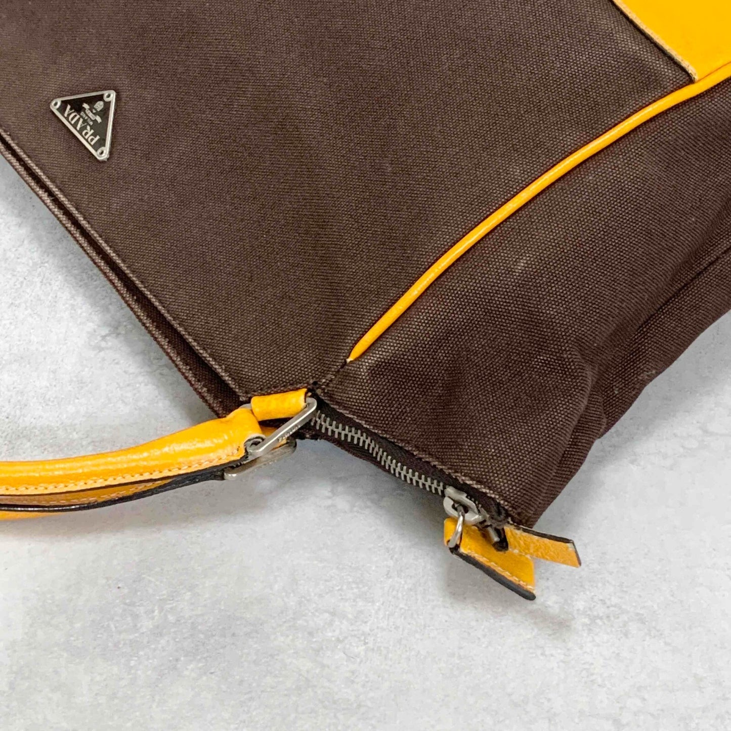 PRADA Hand Bag Tote Bag Logo Canvas Leather Yellow Authentic