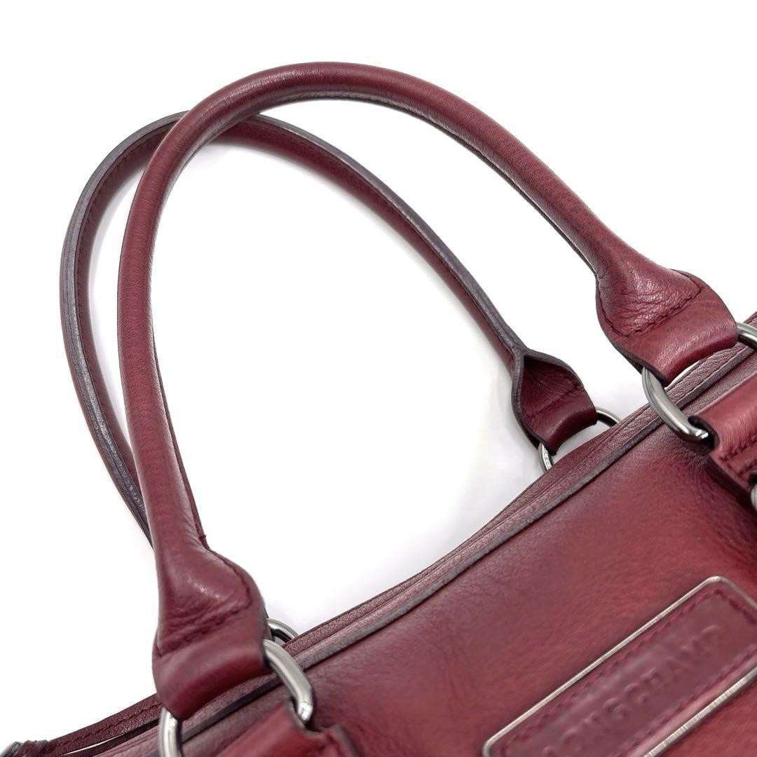 Longchamp Hand Bag Tote Purse Leather Wine Red Authentic