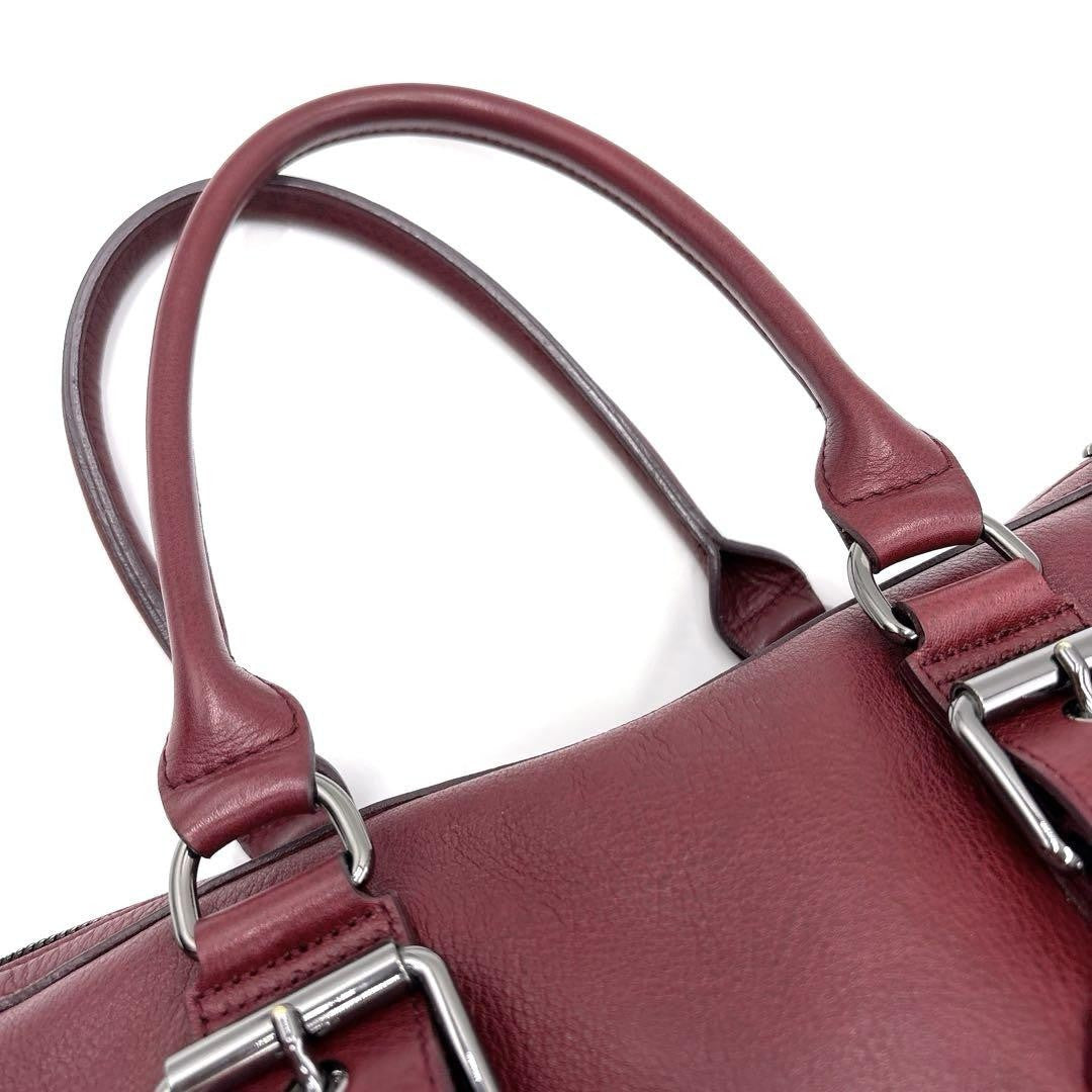 Longchamp Hand Bag Tote Purse Leather Wine Red Authentic