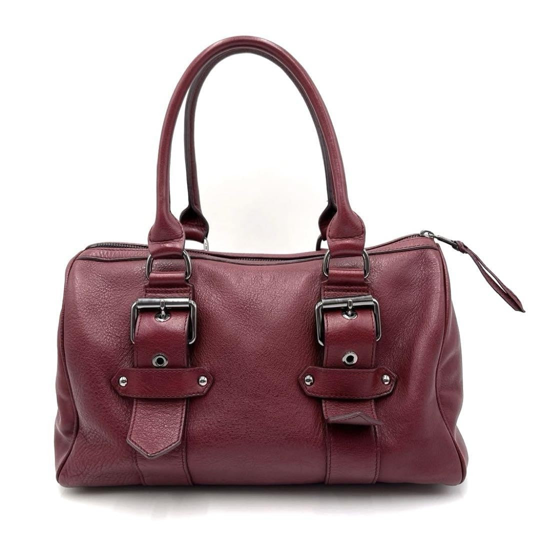 Longchamp Hand Bag Tote Purse Leather Wine Red Authentic