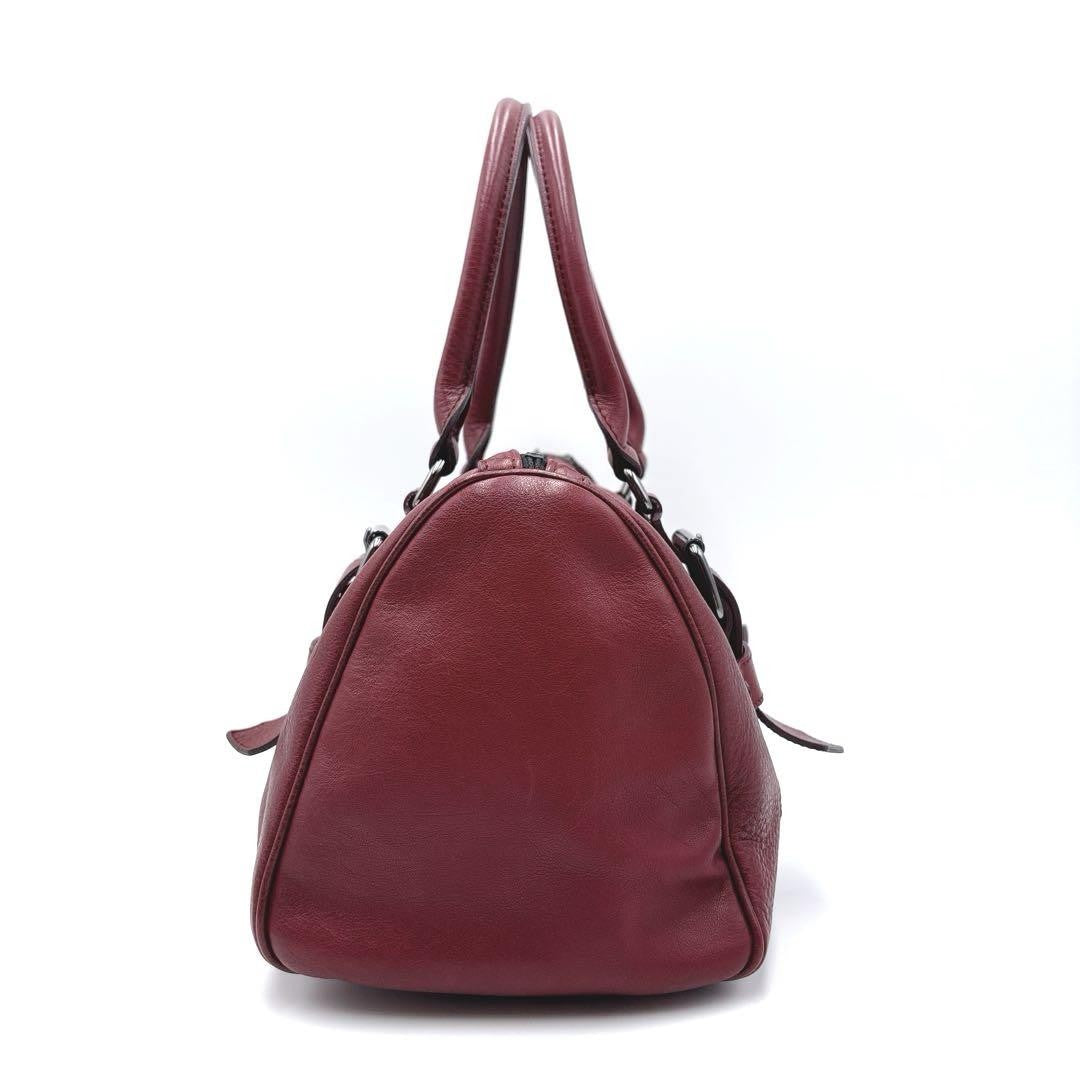 Longchamp Hand Bag Tote Purse Leather Wine Red Authentic