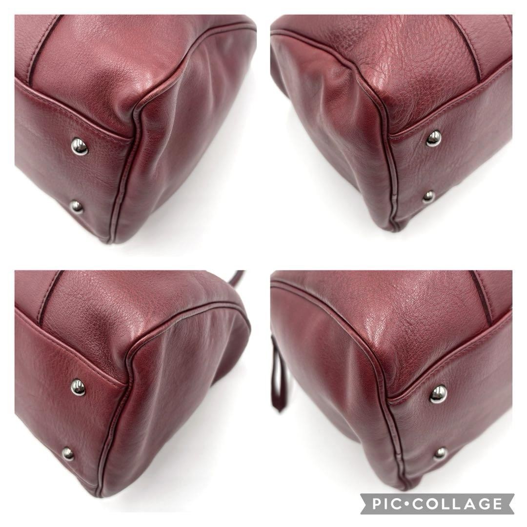 Longchamp Hand Bag Tote Purse Leather Wine Red Authentic