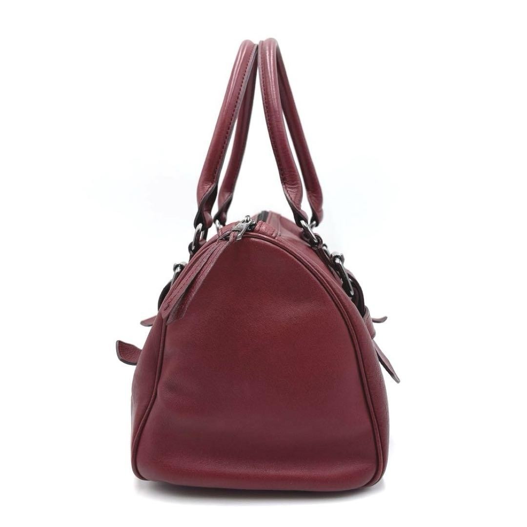 Longchamp Hand Bag Tote Purse Leather Wine Red Authentic