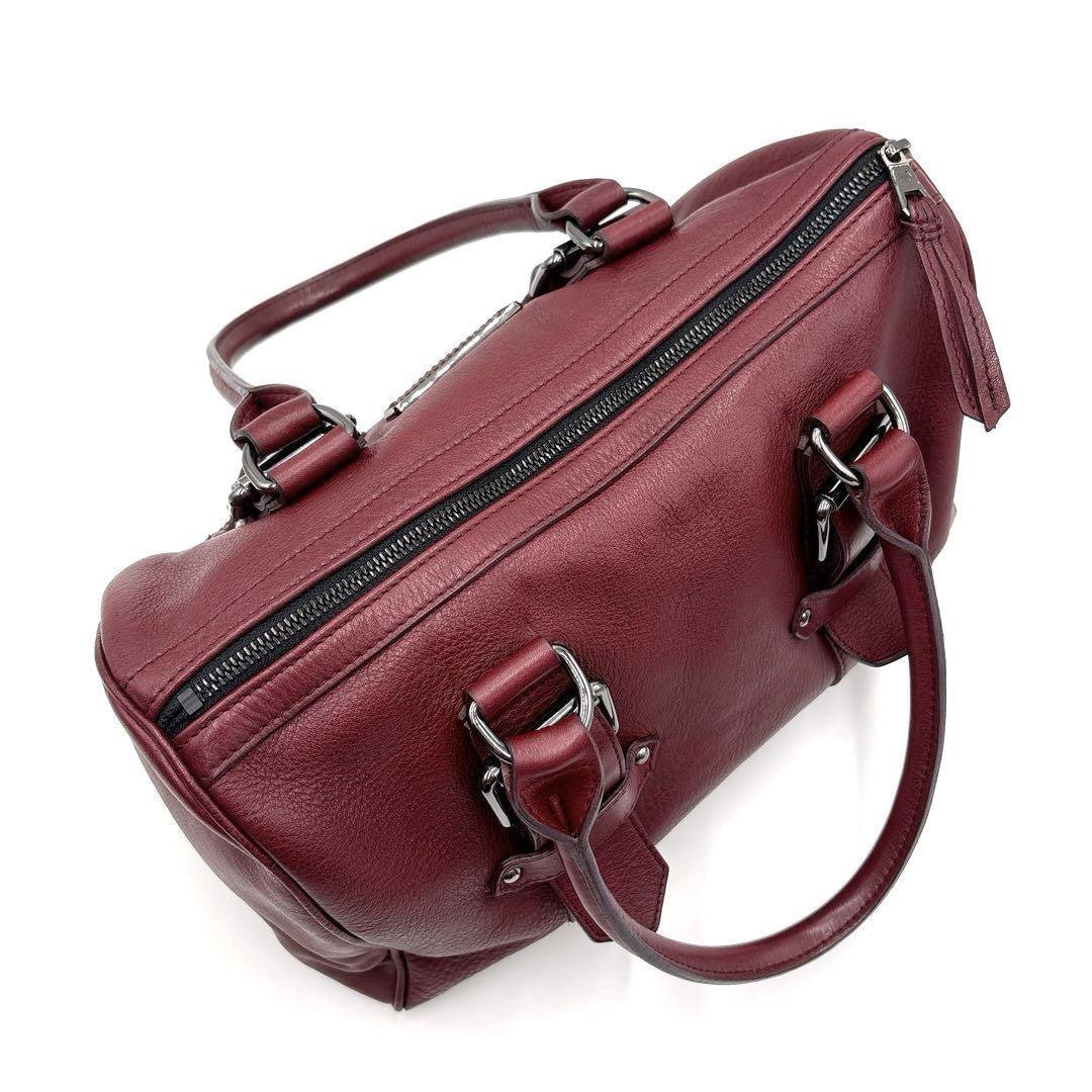 Longchamp Hand Bag Tote Purse Leather Wine Red Authentic