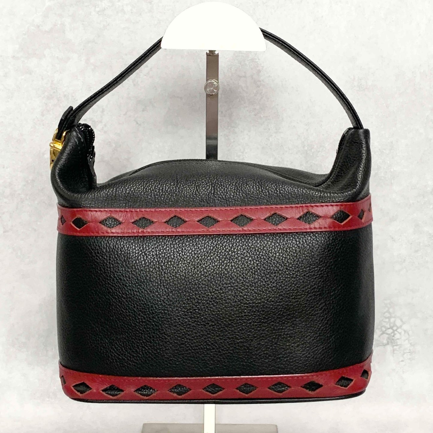 Saint Laurent Vanity Bag Logo YSL Black Red Authentic Leather Vintage