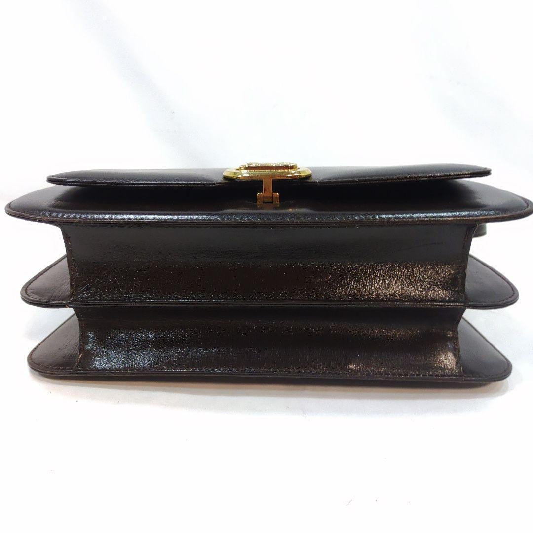 CELINE Shoulder Bag Purse Horse carriage Leather Dark Brown Authentic