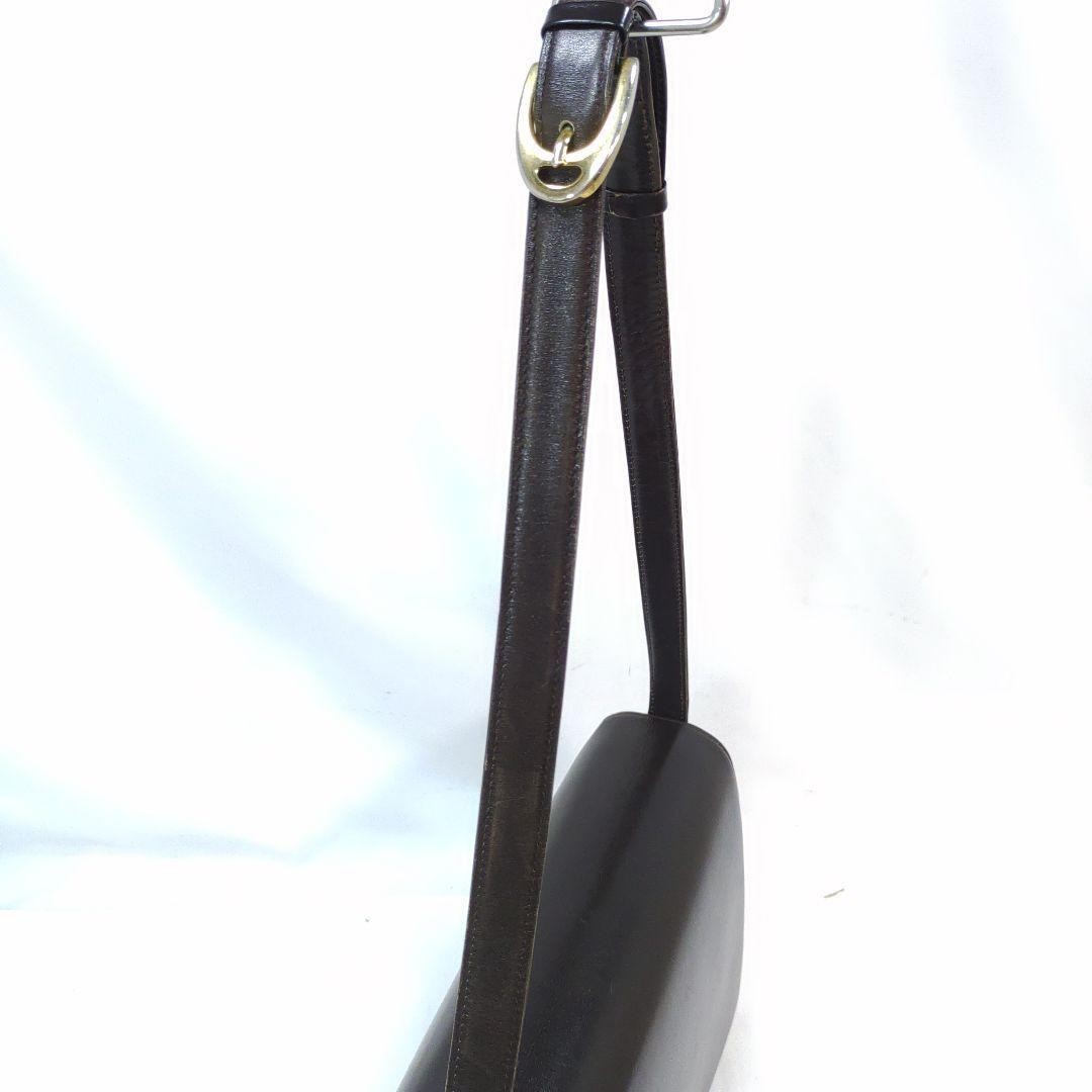 CELINE Shoulder Bag Purse Horse carriage Leather Dark Brown Authentic