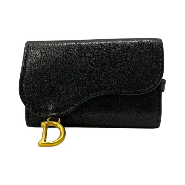 Christian Dior Key Case Compact Saddle Leather Black Authentic