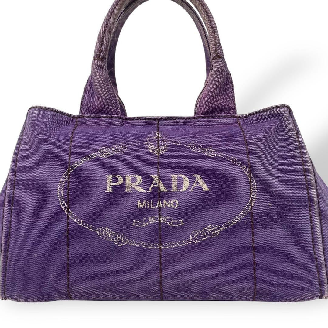 PRADA Hand Bag Tote Purse Canapa Canvas Purple Authentic