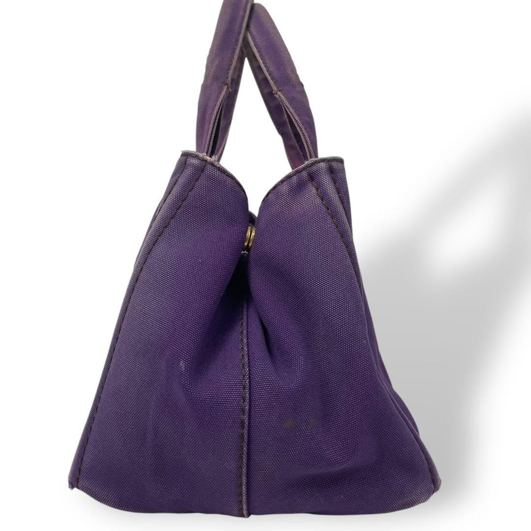 PRADA Hand Bag Tote Purse Canapa Canvas Purple Authentic