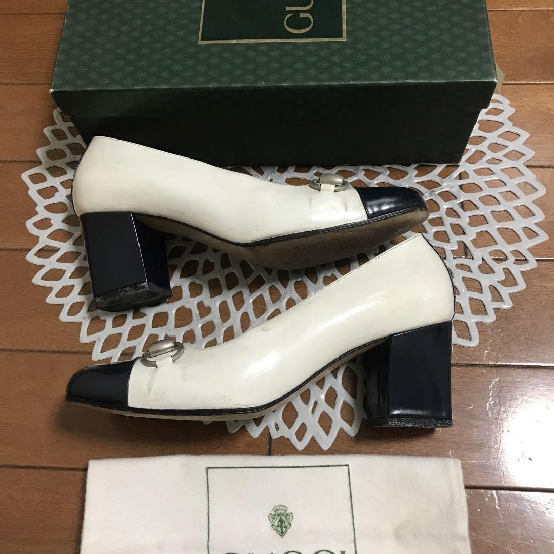 GUCCI Shoes Pumps Heel Horse bit EU 36 US 6 White Blue Authentic